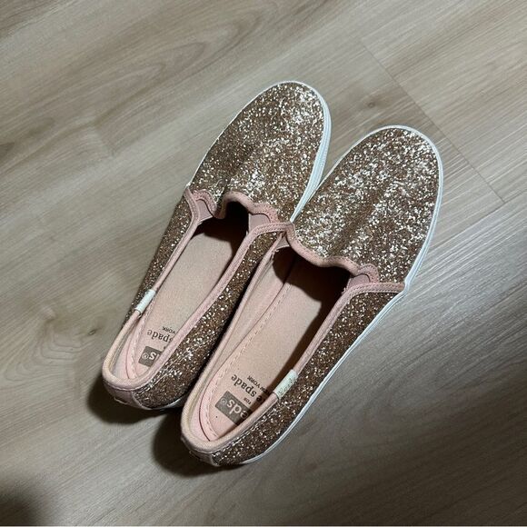 Kate‎ Spade Keds Double Decker Glitter Champagne Gold Sneakers 7 - Picture 4 of 9